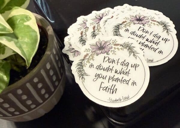A close up of some stickers on the table