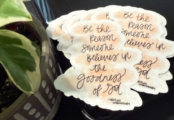A close up of some stickers with bible verses