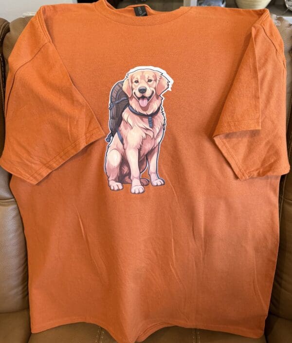 A t-shirt with a picture of a dog on it.