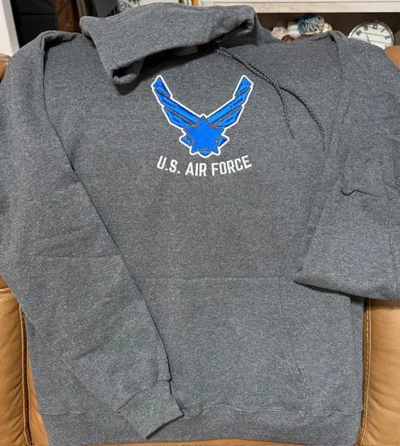 Gray hoodie with U.S. Air Force logo.