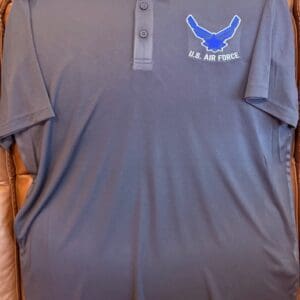 Gray U.S. Air Force polo shirt.