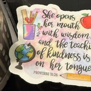 Inspirational quote with school-themed illustrations.