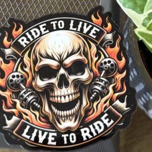 Skull with flames and motorcycle theme design.