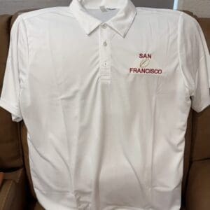 White polo shirt with San Francisco text.