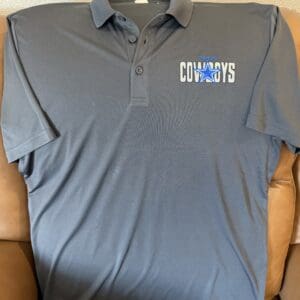 Gray polo shirt with Cowboys logo embroidered.
